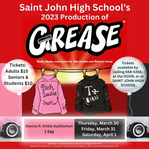 GREASE the Musical at Saint John High School, March 30, 31, April 1.