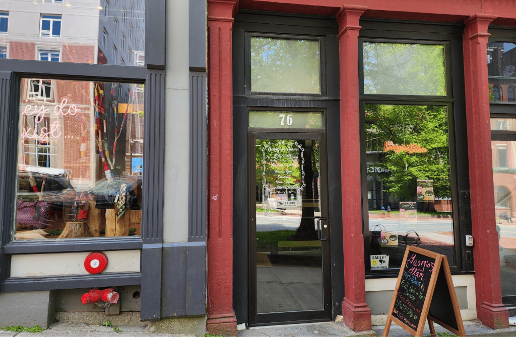 Exterior of Georgia's Glam hair and nail salon at 76 King Street in Uptown Saint John.
